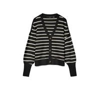 Strickjacke VERO MODA "VMLEA LS V-NECK CUFF CARDIGAN NOOS", Damen, Gr. M, schwarz detail:cloud dancer stripes, Strick, Obermaterial: 100% Polyacryl, gestreift, modisch, regular fit hüftlang, V-Ausschn