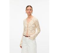 Strickjacke VERO MODA "VMLOLA LS V-NECK BOW CARDIGAN NOOS", Herren, Gr. XL, birch, Strickjacken Strickjacke, Baumwolle, regular fit (93020760-XL)