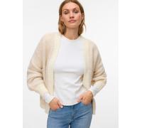 Strickjacke VERO MODA "VMLOVELY LS OPEN CARDIGAN", Damen, Gr. M, beige (birch detail:with mel, silber mink mel), Strick, Obermaterial: 78% Polyester, 12% Nylon, 8% Wolle, 2% Elasthan, unifarben, regul