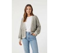 Strickjacke VERO MODA "VMLOVELY LS OPEN CARDIGAN", Damen, Gr. S, grau (oatmeal detail:mel with chocolate torte), Strick, Obermaterial: 78% Polyester, 12% Nylon, 8% Wolle, 2% Elasthan, unifarben, regul