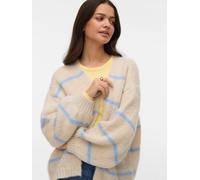 Strickjacke VERO MODA "VMMAYBE ART LS OPEN CARDIGAN NOOS", Damen, Gr. S, birch stripes:with oatmeal melange and brunnera blau stripe, Strick, Obermaterial: 100% Polyester, gestreift, meliert, oversize