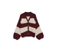 Strickjacke VERO MODA "VMMAYBE LS V-NECK BUTTON CARDIGAN NOOS", Damen, Gr. M, rot (windsor wine stripes:oatmeal), Strick, Obermaterial: 100% Polyester, gestreift, normal, V-Ausschnitt, Strickjacken St
