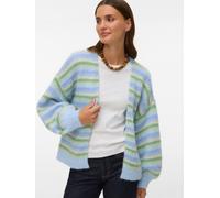 Strickjacke VERO MODA "VMMAYBE STRIPE LS OPEN CARDIGAN NOOS", Damen, Gr. S, fog grün stripes:with misteltoe, cashmere blau, brunnera blau, birch, Strick, Obermaterial: 100% Polyester, geringelt, gestr