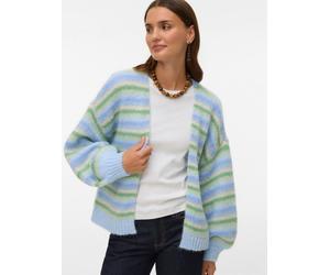 Strickjacke VERO MODA "VMMAYBE STRIPE LS OPEN CARDIGAN NOOS", Damen, Gr. S, fog grün stripes:with misteltoe, cashmere blau, brunnera blau, birch, Strick, Obermaterial: 100% Polyester, geringelt, gestr