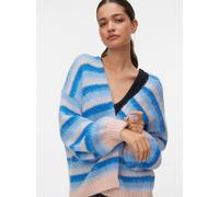 Strickjacke VERO MODA "VMMAYBE STRIPE LS OPEN CARDIGAN NOOS", Damen, Gr. XS, cashmere blau stripes:with nebulas blau, alaskan blau, chintz rose, brunnera blau, Strick, Obermaterial: 100% Polyester, ge