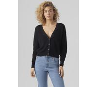 Strickjacke VERO MODA "VMNEWLEXSUN LS SHORT V-NECK CAR GA NOOS", Damen, Gr. XS, schwarz, Strick, Obermaterial: 50% Viskose (LENZING™ ECOVERO™), 25% Baumwolle, 25% Polyacryl, unifarben, regular fit nor
