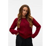 Strickjacke VERO MODA "VMNOVAH LS O-NECK BUTTON CARDI GA NOOS", Damen, Gr. L, rot (winetasting detail:melange), Strick, Obermaterial: 70% Polyester, 21% Nylon, 8% Wolle, 1% Elasthan, meliert, regular