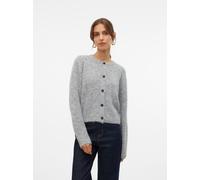 Strickjacke VERO MODA "VMNOVAH LS O-NECK BUTTON CARDI GA NOOS" Gr. XS (34), grau (medium grey melange) Damen Strickjacken (34722518-XS) medium grey melange