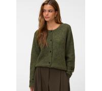 Strickjacke VERO MODA "VMNOVAH LS O-NECK BUTTON CARDI GA NOOS", Damen, Gr. XS, grün (sphagnum detail:melange), Strick, Obermaterial: 70% Polyester, 21% Nylon, 8% Wolle, 1% Elasthan, meliert, regular f