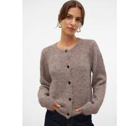 Strickjacke VERO MODA "VMNOVAH LS O-NECK BUTTON CARDI GA NOOS", Damen, Gr. XXL, braun (braun lentil detail:melange), Strick, Obermaterial: 70% Polyester, 21% Nylon, 8% Wolle, 1% Elasthan, meliert, reg