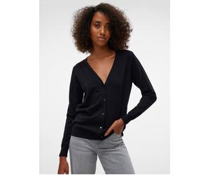 Strickjacke VERO MODA "VMSILJE LS V-NECK CARDIGAN GA NOOS", Damen, Gr. M, schwarz, Feinstrick, Obermaterial: 77% Viskose, 23% Polyester, unifarben, Basic, loose fit hüftbedeckend, V-Ausschnitt, Strick