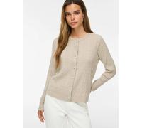 Strickjacke VILA "VIKERRY CABLE L/S KNIT CARDIGAN-NOOS", Damen, Gr. M, natural melange, Strick, Obermaterial: 53% Polyester, 30% Viskose, 17% Polyamid, unifarben, normal normal, Rundhals, gerader Absc