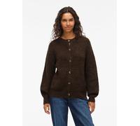 Strickjacke VILA "VILAMPE O-NECK L/S KNIT CARDIGAN-NOOS", Damen, Gr. L, coffee bean, Obermaterial: 70% Polyester, 21% Nylon, 8% Wolle, 1% Elasthan, unifarben, regular fit normal, Rundhals, Strickjacke