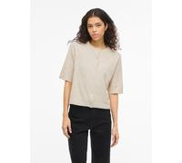 Strickjacke VILA "VILIGA 2/4 O-NECK KNIT CARDIGAN - NOOS", Damen, Gr. M, birch detail:melange, Obermaterial: 97% Polyester, 3% Elasthan, meliert, regular fit normal, Rundhals, Strickjacken Strickjacke