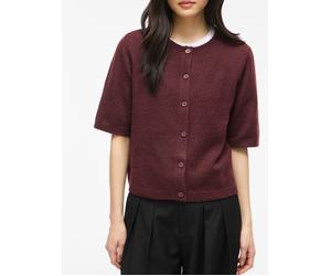 Strickjacke VILA "VILIGA 2/4 O-NECK KNIT CARDIGAN - NOOS", Damen, Gr. S, port royale detail:melange, Obermaterial: 97% Polyester, 3% Elasthan, meliert, regular fit normal, Rundhals, Strickjacken Stric