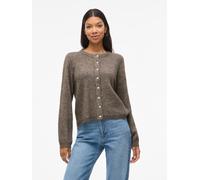 Strickjacke VILA "VILORY O-NECK L/S KNIT CARDIGAN-NOOS", Damen, Gr. XS, braun (falcon detail:melange), Rippstrick, Obermaterial: 45% Polyamid, 20% Wolle, 19% Polyacryl, 10% Alpaka, 6% Elasthan, melier