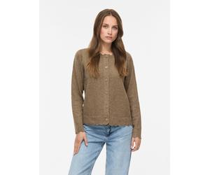 Strickjacke VILA "VINIKOLINA L/S O-NECK KNIT CARDIGAN-NOOS", Damen, Gr. L, braun (falcon detail:melange), Strick, Obermaterial: 97% Polyester, 3% Elasthan, meliert, normal, Rundhals, Strickjacken Stri
