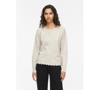 Strickjacke VILA "VINIKOLINA L/S O-NECK KNIT CARDIGAN-NOOS", Damen, Gr. S, beige (super light natural melan), Strick, Obermaterial: 97% Polyester, 3% Elasthan, unifarben, normal, Rundhals, Strickjacke