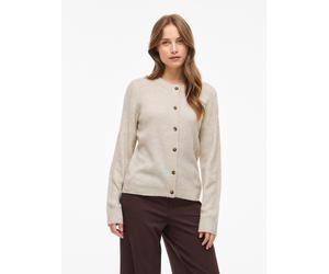 Strickjacke VILA "VIVIOLI O-NECK RIB KNIT CARDIGAN-NOOS", Damen, Gr. L, super light natural melan, Strick, Obermaterial: 67% Polyacryl, 30% Polyester, 3% Elasthan, unifarben, regular fit normal, Rundh