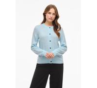 Strickjacke VILA "VIVIOLI O-NECK RIB KNIT CARDIGAN-NOOS", Damen, Gr. XL, blau (nantucket breeze detail:melange), Strick, Obermaterial: 67% Polyacryl, 30% Polyester, 3% Elasthan, meliert, regular fit n