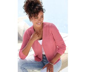 Strickjacke VIVANCE, Damen, Gr. 40/42, lila (beere), Strick, Obermaterial: 100% Polyacryl, unifarben, figurumspielend, tiefer V-Ausschnitt, Strickjacken Strickjacke, mit Haken-Verschluss (21816752-40)