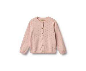 Strickjacke WHEAT "WHEAT Knit Cardigan Maia", Mädchen, Gr. 98, rosa (powder), 100% Baumwolle (Bio), unifarben, normal, Rundhals, Strickjacken Strickjacke (50941862-98) powder