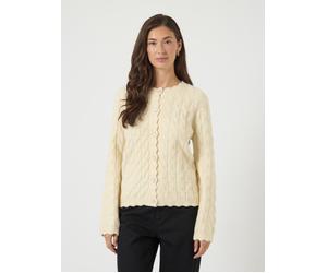 Strickjacke Y.A.S "YASBUBERA LS KNIT CARDIGAN S. NOOS", Damen, Gr. L, beige (birch), Strick, Obermaterial: 52% Polyester, 24% Polyacryl, 15% Nylon, 6% Wolle, 3% Elasthan, unifarben, regular fit normal
