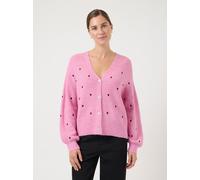 Strickjacke Y.A.S "YASFLEUR LS KNIT CARDIGAN S. NOOS", Damen, Gr. M, begonia pink detail:winetasting hearts, Strick, Obermaterial: 52% Polyester, 26% Polyacryl, 10% Nylon, 9% Wolle, 3% Elasthan, regul