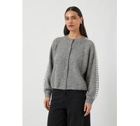 Strickjacke Y.A.S "YASOLLY LS KNIT CARDIGAN S. NOOS", Damen, Gr. M, medium grau melange detail:star weiß details, Strick, Obermaterial: 53% Polyester, 21% Polyacryl, 10% Wolle, 10% Nylon, 6% Elasthan,