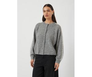 Strickjacke Y.A.S "YASOLLY LS KNIT CARDIGAN S. NOOS", Damen, Gr. M, medium grau melange detail:star weiß details, Strick, Obermaterial: 53% Polyester, 21% Polyacryl, 10% Wolle, 10% Nylon, 6% Elasthan,