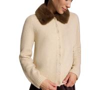 Strickjacke ZERO "Damen mit Kunstfellkragen", Damen, Gr. 34, beige (schwarz cream melange), Strick, Obermaterial: 55% Polyester, 36% Polyacryl, 7% Wolle, 2% Elasthan. Futter: 100% Polyester, gerade no