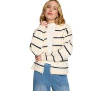 Strickjacke ZERO "Damen mit Streifen offener Style", Damen, Gr. L, patch cream, dunkelblau, Strick, Obermaterial: 49% Polyester, 21% Polyester, 15% Polyamid, 8% Polyacryl, 5% Wolle, 2% Elasthan, gerin