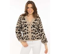 Strickjacke ZWILLINGSHERZ ""Big Leo"", Damen, dunkelbeige, Grobstrick, Obermaterial: 57% Polyester, 29% Polyamid, 7% Wolle, 7% Viskose, comfort fit hüftlang, V-Ausschnitt, Strickjacken Strickjacke (14