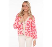 Strickjacke ZWILLINGSHERZ ""Big Leo"", Damen, pink (neonpink), Grobstrick, Obermaterial: 57% Polyester, 29% Polyamid, 7% Wolle, 7% Viskose, comfort fit hüftlang, V-Ausschnitt, Strickjacken Strickjacke