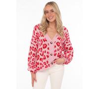 Strickjacke ZWILLINGSHERZ ""Big Leo"", Damen, rot, Grobstrick, Obermaterial: 57% Polyester, 29% Polyamid, 7% Wolle, 7% Viskose, comfort fit hüftlang, V-Ausschnitt, Strickjacken Strickjacke, One Size, 