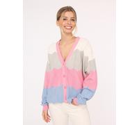 Strickjacke ZWILLINGSHERZ ""Block Wellen"", Damen, Gr. L/XL, rosa (rosa blau), Strick, Obermaterial: 100% Baumwolle, hüftlang, V-Ausschnitt, Strickjacken Strickjacke, Langarm, V-Ausschnitt, Knöpfe, Ba