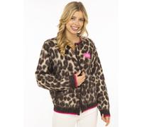 Strickjacke ZWILLINGSHERZ "Fluffy Leo", Damen, Gr. S/M, braun (beige), Grobstrick, Obermaterial: 68% Polyester, 22% Polyamid, 8% Wolle, 2% Elasthan, Strickjacken Strickjacke, Reißverschluss, Eingriffs