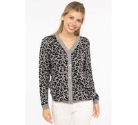 Strickjacke ZWILLINGSHERZ "Gestrickter-Leo", Damen, Gr. L/XL, grau (mittelgrau), Strick, Obermaterial: 100% Baumwolle, Strickjacken Strickjacke, mit Knöpfen, mit Leomuster aus reiner Baumwolle (179531