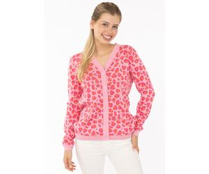 Strickjacke ZWILLINGSHERZ "Gestrickter-Leo", Damen, Gr. S/M, rosa (pink), Strick, Obermaterial: 100% Baumwolle, Strickjacken Strickjacke, mit Knöpfen, mit Leomuster aus reiner Baumwolle (12321804-S) p