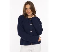 Strickjacke ZWILLINGSHERZ "Herz Knopf", Damen, Gr. L/XL, marine, Strick, Obermaterial: 60% Baumwolle, 40% Polyacryl, Strickjacken Strickjacke, mit Lockstrickmuster und Herzknöpfen in goldfarben (51614