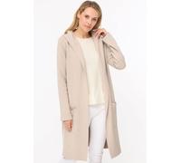 Strickjacke ZWILLINGSHERZ "Janina", Damen, Gr. S/M, beige (hellbeige), Obermaterial: 50% Viskose, 27% Polyester, 23% Nylon, knielang, V-Ausschnitt, Strickjacken Strickjacke, Kapuze, Taschen, Langarm, 