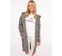 Strickjacke ZWILLINGSHERZ "Leo Neon Kante", Damen, Gr. S/M, beige (beige neon pink), Strick, Obermaterial: 50% Viskose, 27% Polyester, 23% Nylon, gemustert, mehrfarbig, figurumspielend kniefrei, ohne