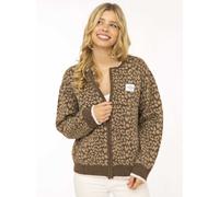 Strickjacke ZWILLINGSHERZ "Leo & Patch", Damen, Gr. S/M, braun, Grobstrick, Obermaterial: 68% Polyester, 22% Polyamid, 8% Wolle, 2% Elasthan, Strickjacken Strickjacke, Reißverschluss, Eingriffstaschen