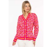 Strickjacke ZWILLINGSHERZ ""Leo Streifen"", Damen, Gr. L/XL, orange (pink orange), Strick, Obermaterial: 70% Polyacryl, 30% Wolle, Strickjacken Strickjacke, mit Knöpfen, Leomuster und Streifenbündchen