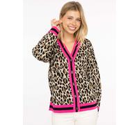 Strickjacke ZWILLINGSHERZ "Leo Streifen", Damen, Gr. L/XL, schwarz (pink schwarz), Strick, Obermaterial: 70% Polyacryl, 30% Wolle, Strickjacken Strickjacke, mit Knöpfen, Leomuster und Streifenbündchen
