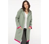 Strickjacke ZWILLINGSHERZ ""Mona"", Damen, Gr. S/M, grün (salbei), Strick, Obermaterial: 50% Viskose, 27% Polyester, 23% Nylon, loose fit ca. Mitte Knie, tiefer V-Ausschnitt, kontrastfarben, Strickjac