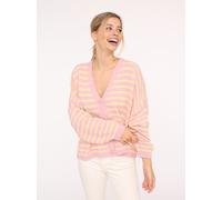 Strickjacke ZWILLINGSHERZ "Streifen", Damen, rosa, Strick, Obermaterial: 60% Polyamid, 24% Polyester, 8% Wolle, 8% Viskose, gestreift, comfort fit hüftlang, tiefer V-Ausschnitt, Strickjacken Strickjac