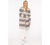 Strickjacke ZWILLINGSHERZ ""Streifen & Schalkragen"", Damen, Gr. S/M, grau, Strick, Obermaterial: 50% Viskose, 27% Polyester, 23% Nylon, gestreift, bequem knielang, V-Ausschnitt, Strickjacken Strickja