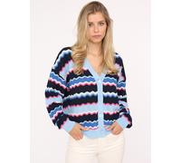 Zwillingsherz Damen Strickjacke, Maritim Streifen-Wellen Design, Regular Fit, V-Ausschnitt, Baumwolle rosa und blau