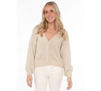 Strickjacke ZWILLINGSHERZ ""Uni"", Damen, beige, Grobstrick, Obermaterial: 44% Polyester, 26% Polyamid, 15% Alpaka, 15% Wolle, Basic kurz, tiefer V-Ausschnitt, Strickjacken Strickjacke, One Size, Lang